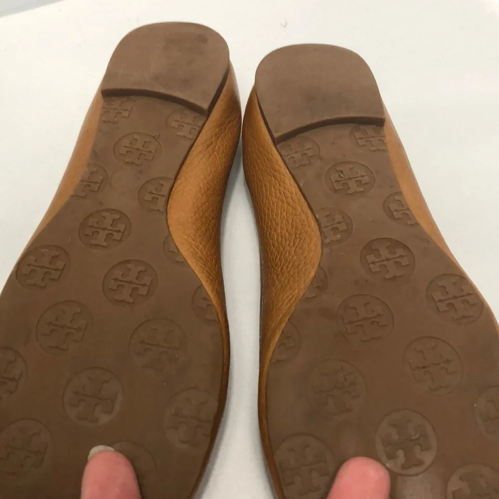 Tory Burch Tan Leather Logo Ballet Flats